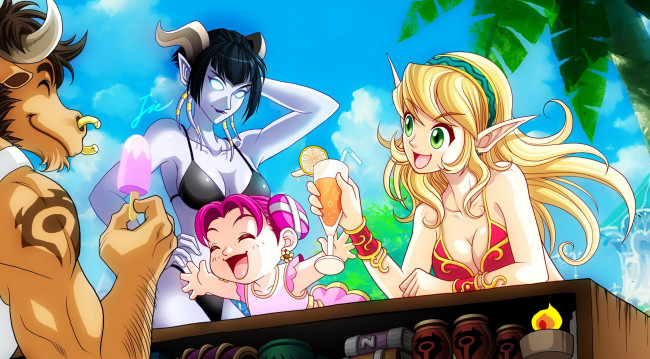 Обои картинки фото видео игры, world of warcraft, существа, персонажи, купальники, мороженое