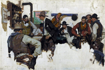 обоя рисованное, dean cornwell, ковбои