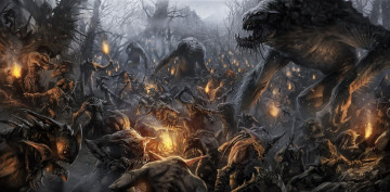 Картинка видео+игры middle-earth +shadow+of+mordor монстры факелы лес