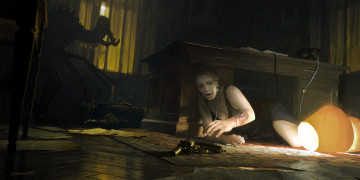 Картинка фэнтези красавицы+и+чудовища монстр труп комната стол торшер женщина рана пистолет