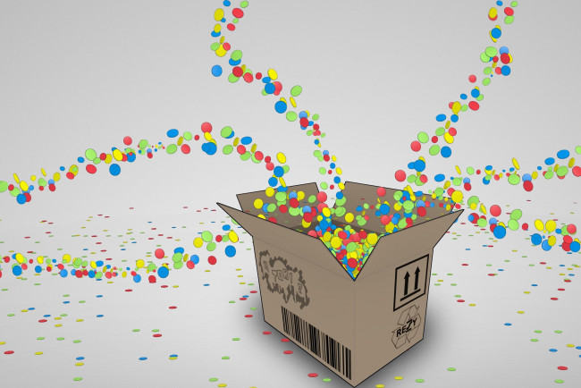 Обои картинки фото векторная графика, другое , other, коробка, ящик, конфетти