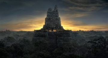 Картинка кино+фильмы the+fountain развалины огни лестница лес закат