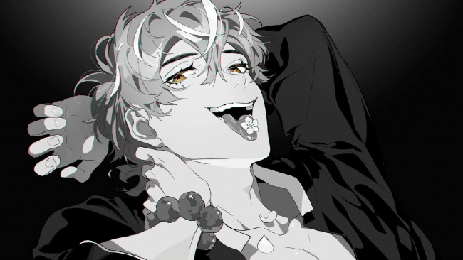 Обои картинки фото аниме, unknown,  другое , парень, язык, цветок