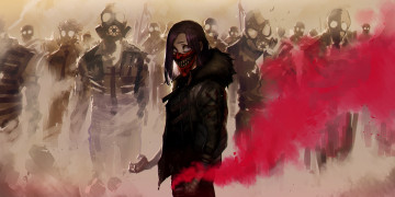 Картинка фэнтези люди противогазы