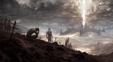 Картинка фэнтези замки люди кладбище замок свет