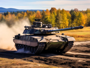 обоя техника, военная техника, танк, пыль, грязь, лес, осень
