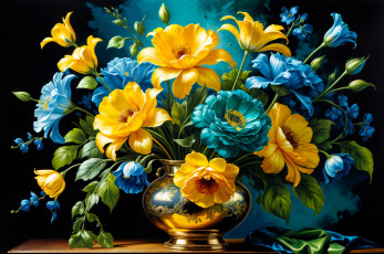 обоя рисованное, цветы, букет, ваза, стол
