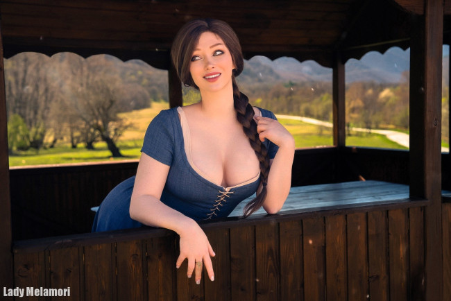 Обои картинки фото девушки, мария давыдова , lady melamori, образ, косплей, наряд, коса, платье, осень, беседка