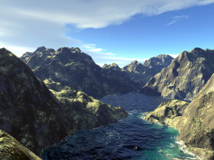 Картинка 3д графика nature landscape природа горы вода