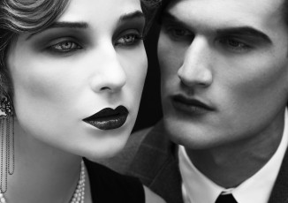 обоя разное, мужчина женщина, лица, черно-белый