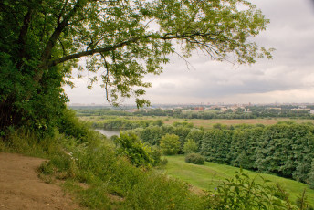 Картинка природа пейзажи деревья облака трава