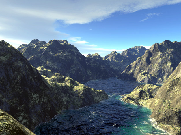 Обои картинки фото 3д, графика, nature, landscape, природа, горы, вода