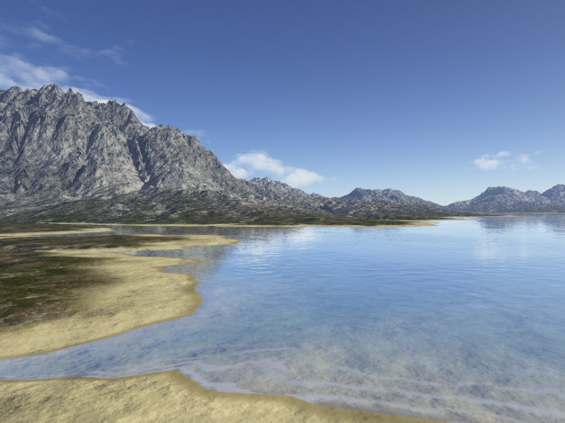 Обои картинки фото 3д, графика, nature, landscape, природа, вода, горы