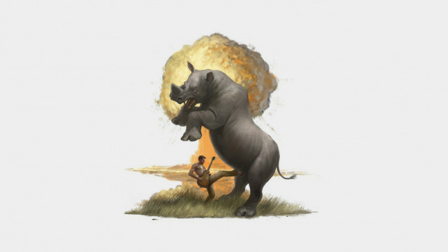 Обои картинки фото юмор, приколы, носорог, удар, гитара