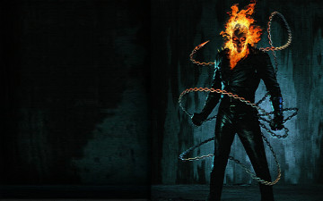 обоя призрачный, гонщик, 3д, графика, creatures, существа, ghost, rider, череп, огонь, скелет