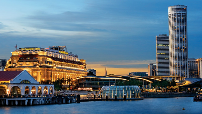 Обои картинки фото города, сингапур, огни, ночного