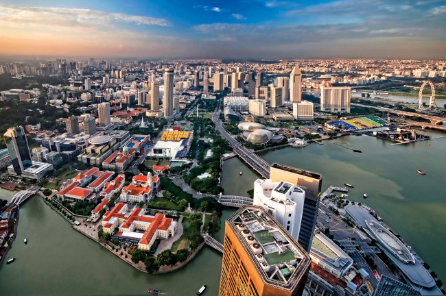 Обои картинки фото города, сингапур, панорама, вид, сверху