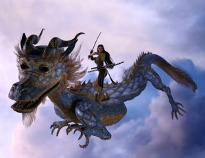 обоя 3д графика, фантазия , fantasy, дракон, полет, девушка