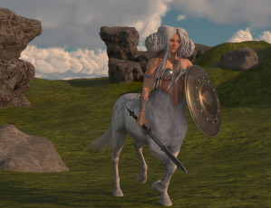 Картинка 3д+графика фантазия+ fantasy щит меч кентавр взгляд девушка