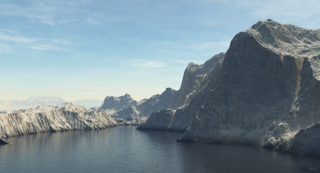 Картинка 3д+графика природа+ nature озеро скала