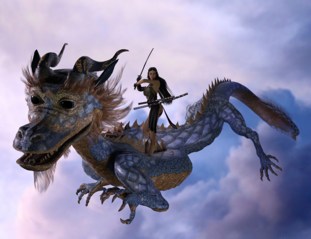 Обои картинки фото 3д графика, фантазия , fantasy, дракон, полет, девушка