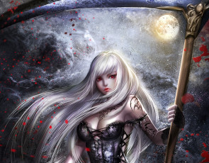 Картинка фэнтези девушки арт sangrde noblesse девушка ночь луна оружие коса