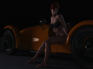 Картинка автомобили 3d+car&girl взгляд фон автомобиль девушка