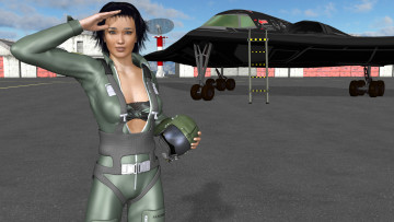 Картинка 3д+графика люди+ people самолет фон взгляд девушка