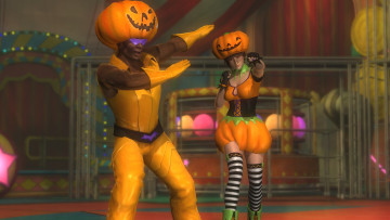 обоя 3д графика, праздники , holidays, мужчина, тыквы, фон, взгляд, девушка