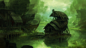 Картинка фэнтези иные+миры +иные+времена мир вода иной поселение лес