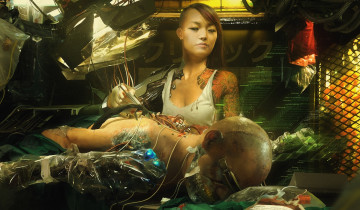Картинка фэнтези роботы +киборги +механизмы art арт рисунок sci-fi фантастика cyberpunk киберпанк girl девушка asian азиатка surgeon хирург technician техник cyborg киборг oem maintenance техобслуживание interface интерфейс by tiger1313