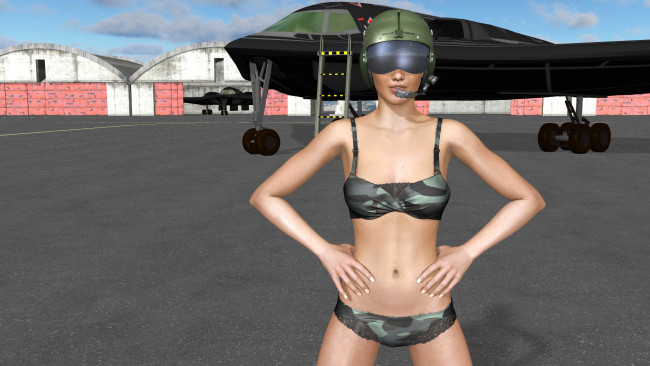 Обои картинки фото 3д графика, люди , people, самолет, фон, взгляд, девушка