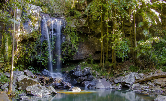 Обои картинки фото природа, водопады, река, лес, водопад