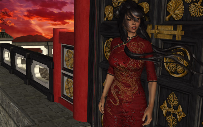 Обои картинки фото 3д графика, люди , people, фон, взгляд, девушка