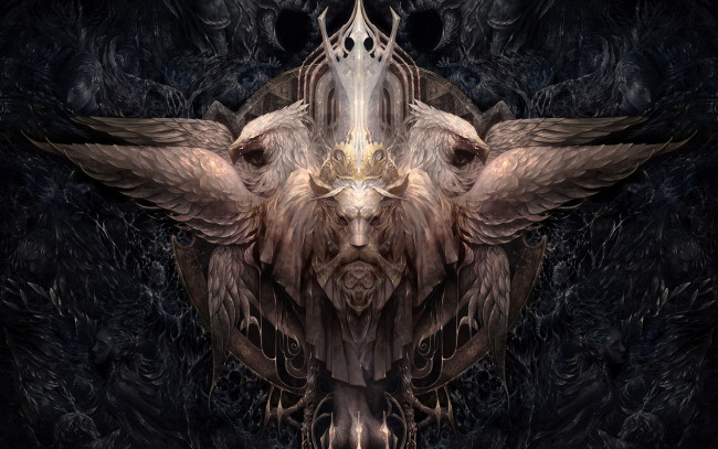 Обои картинки фото фэнтези, существа, люди, орлы, крылья, морда