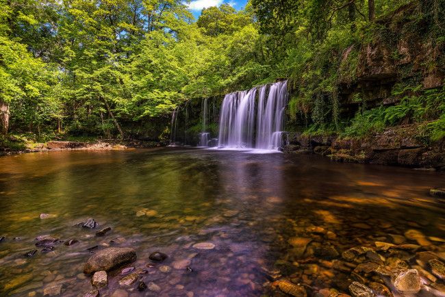 Обои картинки фото природа, водопады, водопад, река, лес