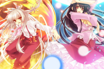 Картинка аниме touhou девушки взгляд фон