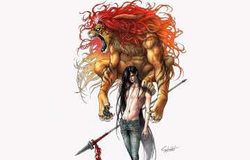 обоя аниме, ushio to tora, копьё, демон, парень