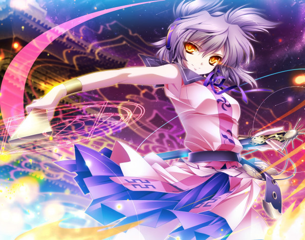 Обои картинки фото аниме, touhou, девушка, взгляд, фон