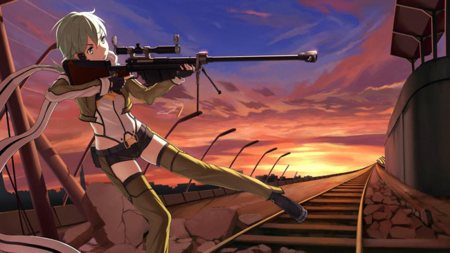 Обои картинки фото аниме, sword art online, фон, взгляд, девушка, оружие