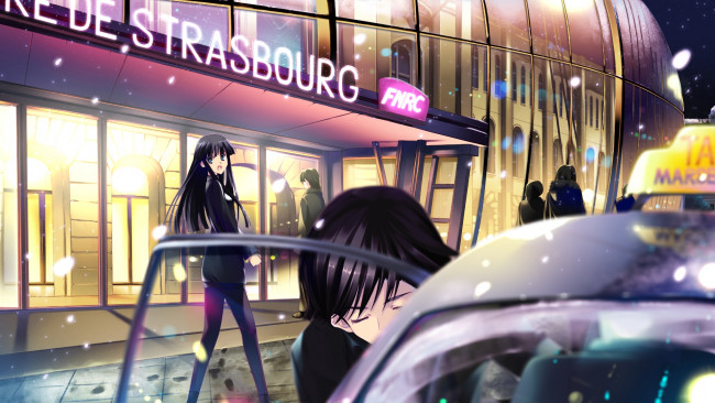 Обои картинки фото аниме, white album, фон, взгляд, девушка