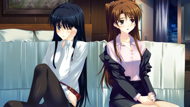 Обои картинки фото аниме, white album, фон, взгляд, девушки