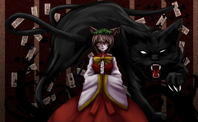 Обои картинки фото аниме, touhou, девушка, взгляд, фон