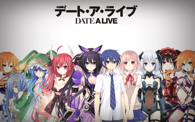 Обои картинки фото аниме, date a live, фон, взгляд, девушки