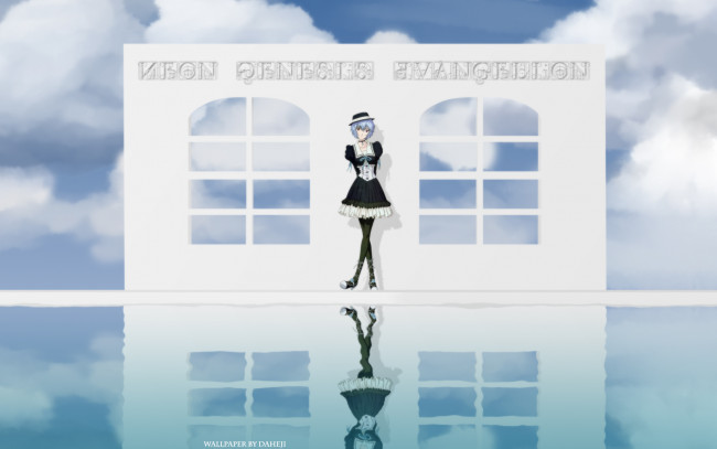 Обои картинки фото аниме, evangelion, фон, взгляд, девушка
