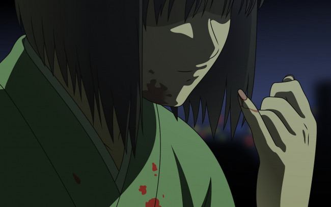 Обои картинки фото аниме, kara no kyokai, фон, взгляд, девушка