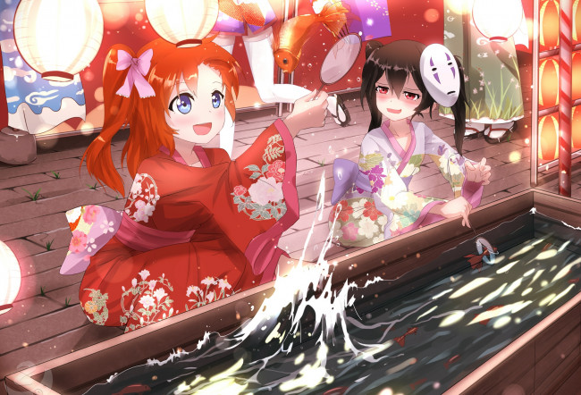 Обои картинки фото аниме, love live,  school idol project, девушки, фон, взгляд