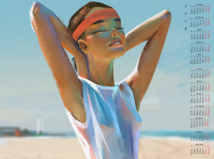 Картинка календари рисованные +векторная+графика повязка лето девушка