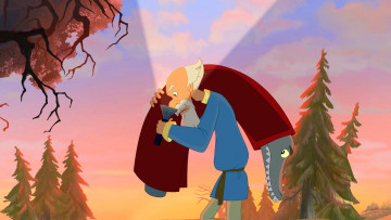 Картинка мультфильмы иван+царевич+и+серый+волк+3 деревья ночь фонарь рыба лес дедушка