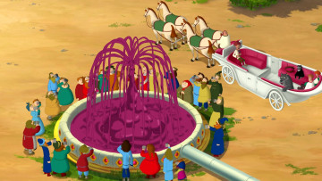 Картинка мультфильмы иван+царевич+и+серый+волк+3 улица лошадь карета люди фонтан